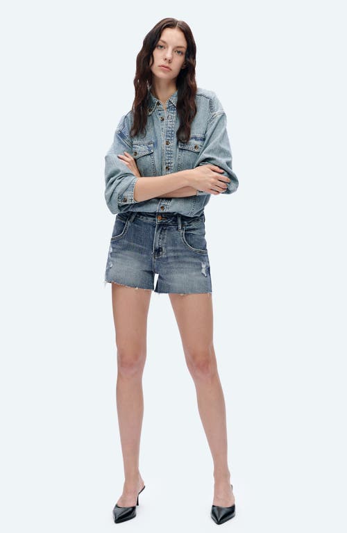 Shop Bayeas Nova Raw Hem Mid Rise Denim Shorts In Rock Indigo