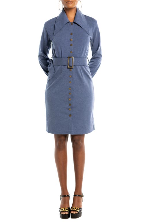 Dai Moda Long Sleeve Coat Dress in Blu