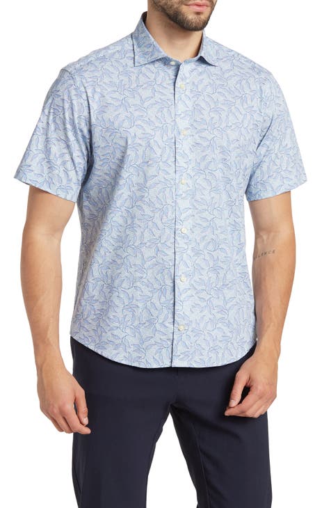 Foliage Print Short Sleeve Button-Up Shirt