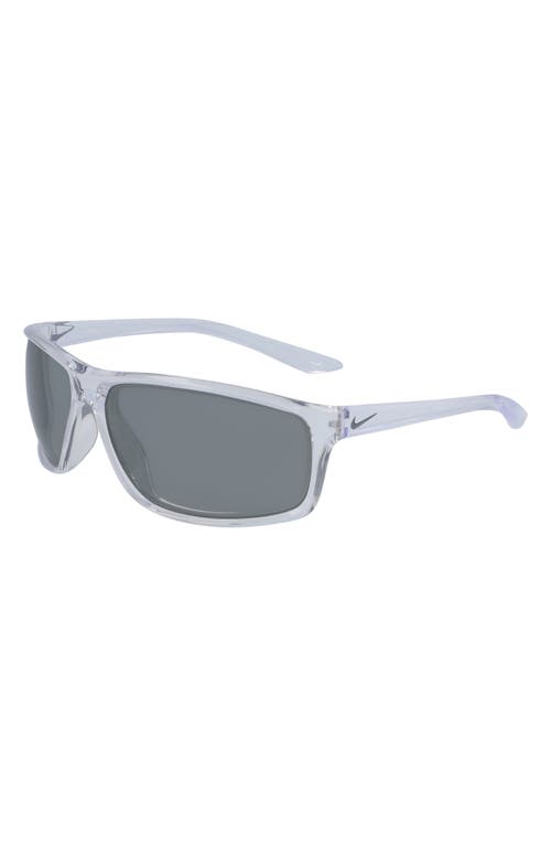 Nike Adrenaline 66mm Rectangular Sunglasses In Crystal Clear/grey/silver
