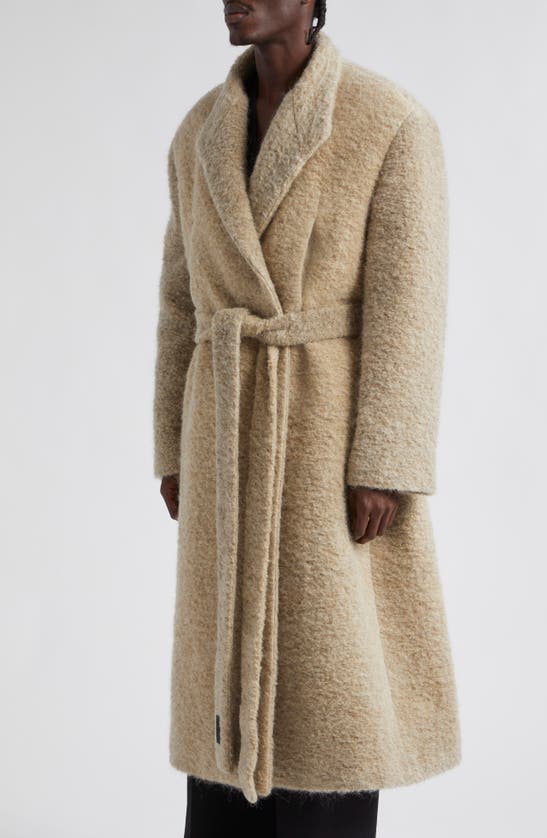 Shop Fear Of God Relaxed Open Front Wool Blend Bouclé Overcoat In Dune