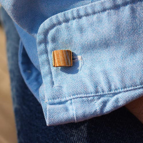 Luvmyjewelry Wood Jasper Stone Cufflinks In 14k Yellow Gold Plated Sterling Silver In 14kt Gold Vermeil On Sterling