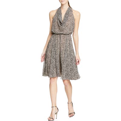 Halston Heritage Cowl Neck Halter Dress, Beige