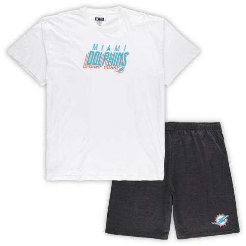 Men's Concepts Sport White/Charcoal Miami Dolphins Big & Tall T-Shirt and Shorts Set