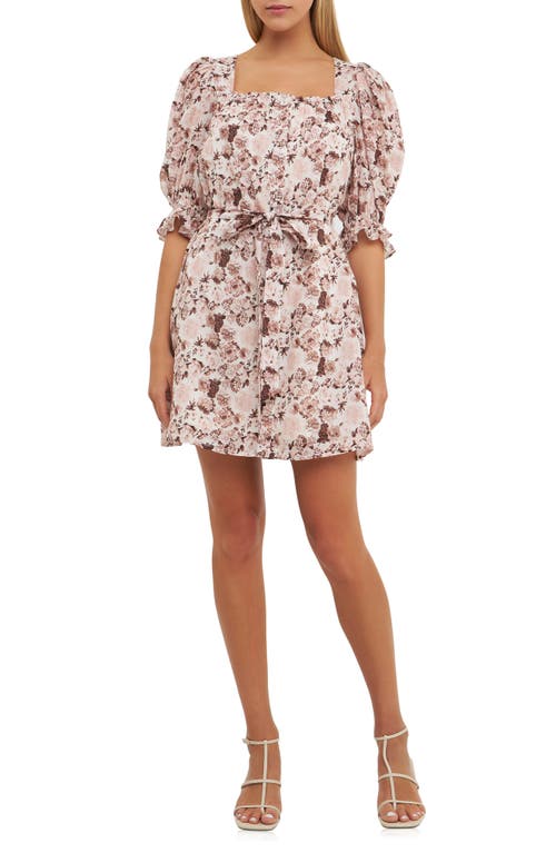 English Factory Floral Puff Sleeve Linen Blend Minidress Pink Multi at Nordstrom,