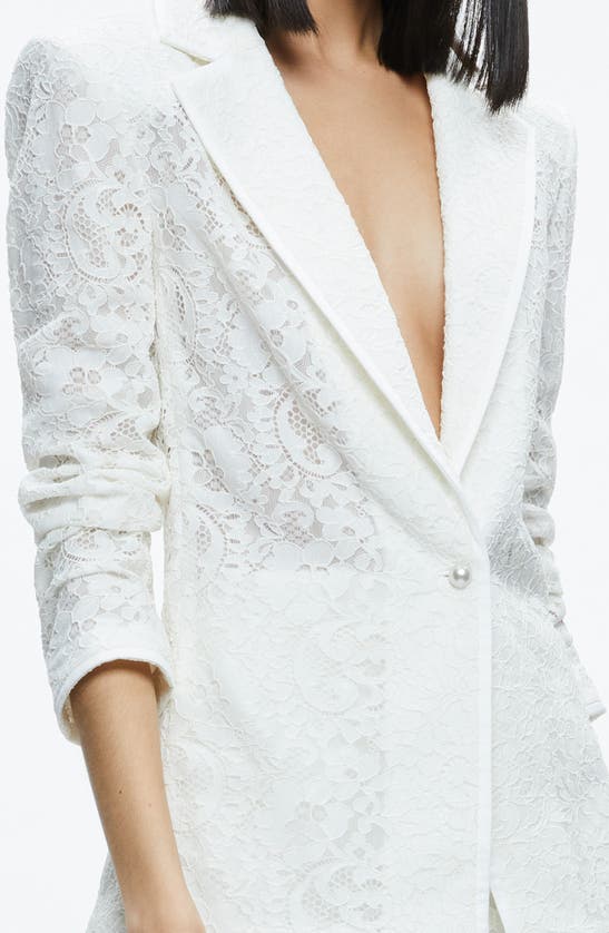 Shop Alice And Olivia Judith Sheer Lace Jacket In Off White