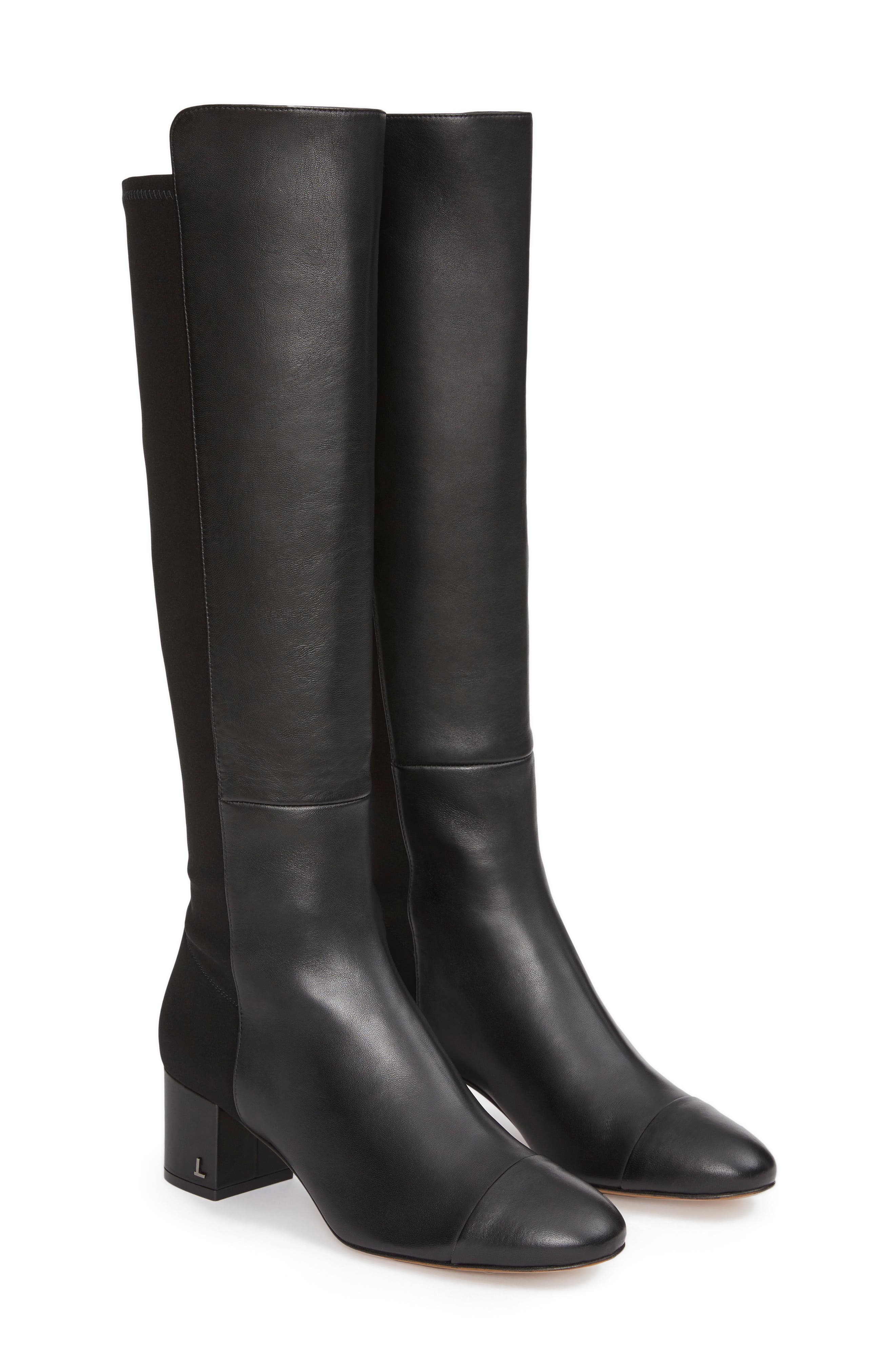 block heel knee high boots