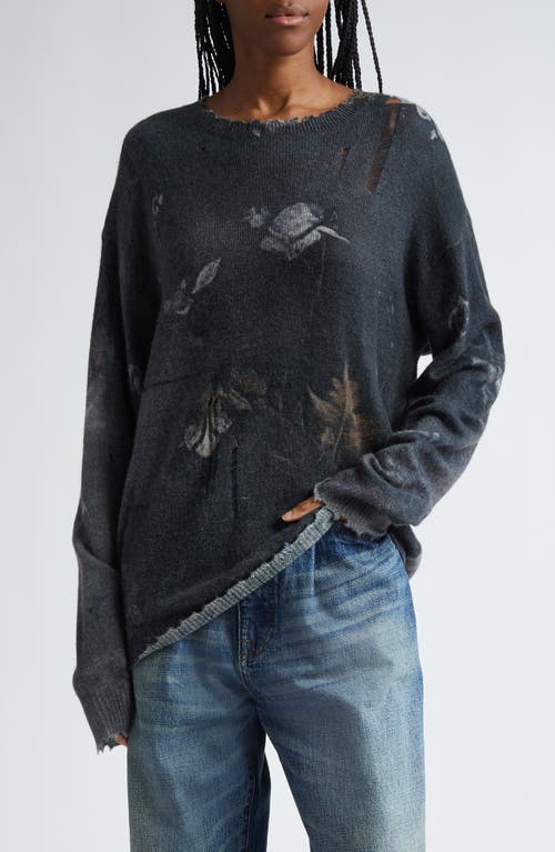 Shop R13 Floral Oversize Distressed Cashmere Sweater In Black Floral