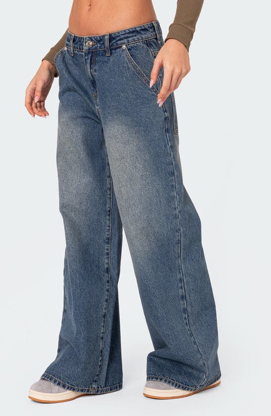 Shop Edikted Baggy Wide Leg Jeans In Blue