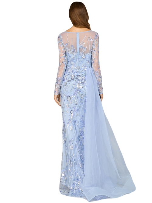 Lara New York Asymmetrical Overlay Gown With Sleeves In Periwinkle