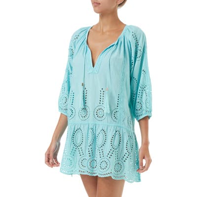 Melissa Odabash Ashley Eyelet Detail Cotton Cover-Up Tunic, Blue
