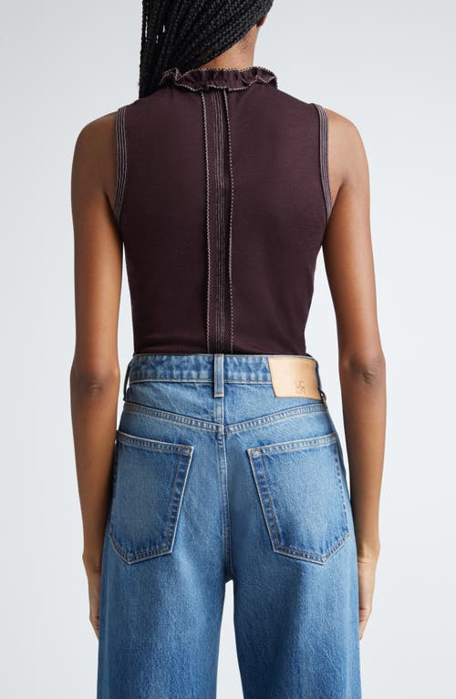 Shop Ulla Johnson Brea Ruffle Sleeveless Organic Wool Knit Top In Mahogany