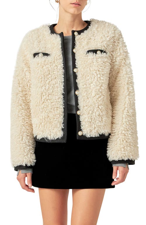 English Factory Faux Shearling Jacket In Cream/black