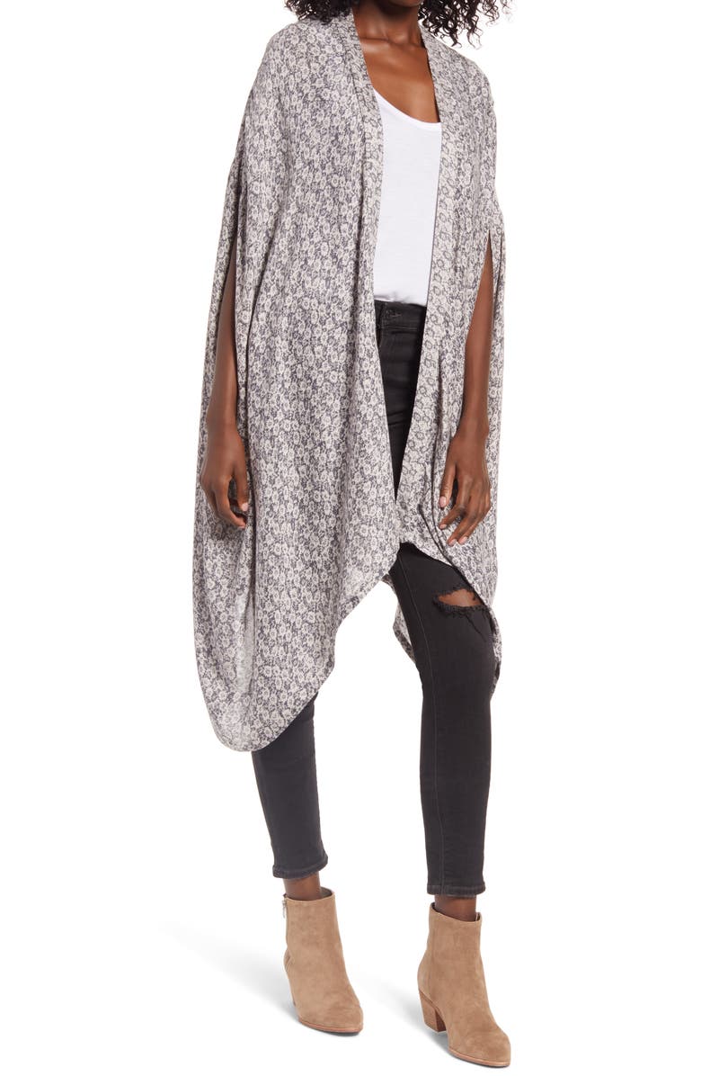 TREASURE & BOND Oversize Print Ruana, Main, color, GREY COMBO