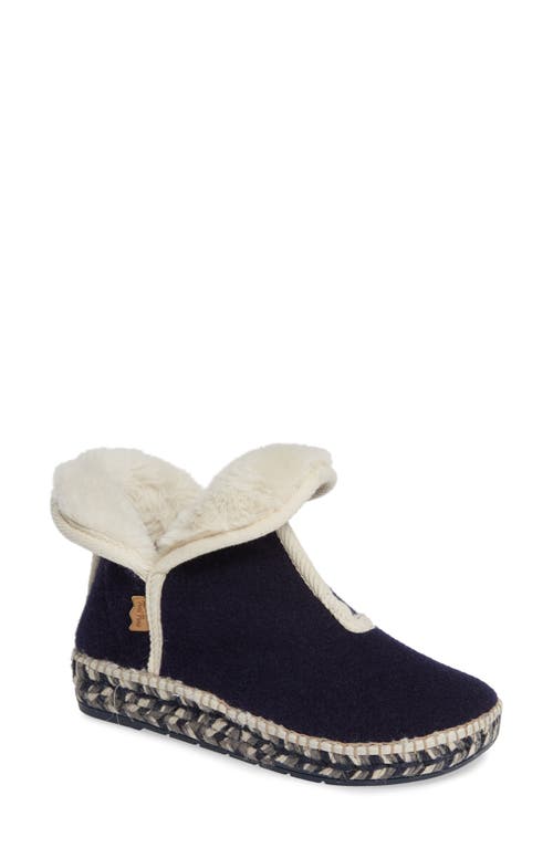 Espadrille Platform Bootie with Faux Fur Lining in Navy Fabric