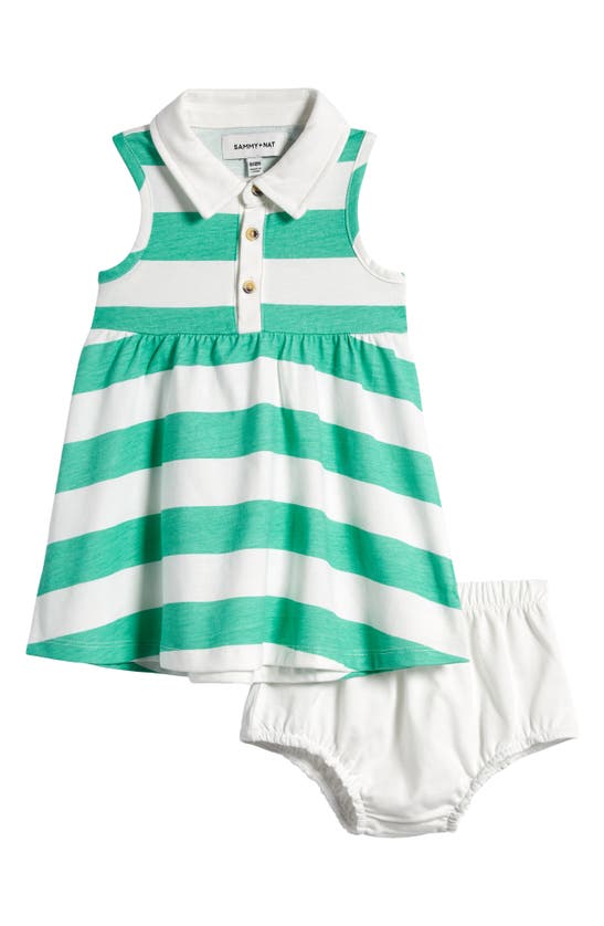 Shop Sammy + Nat Stripe Sleeveless Polo Dress & Bloomers In Green