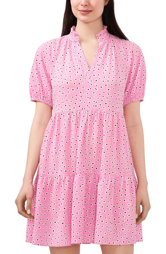 Cece Floral Print Babydoll Dress In Bright Peony ModeSens