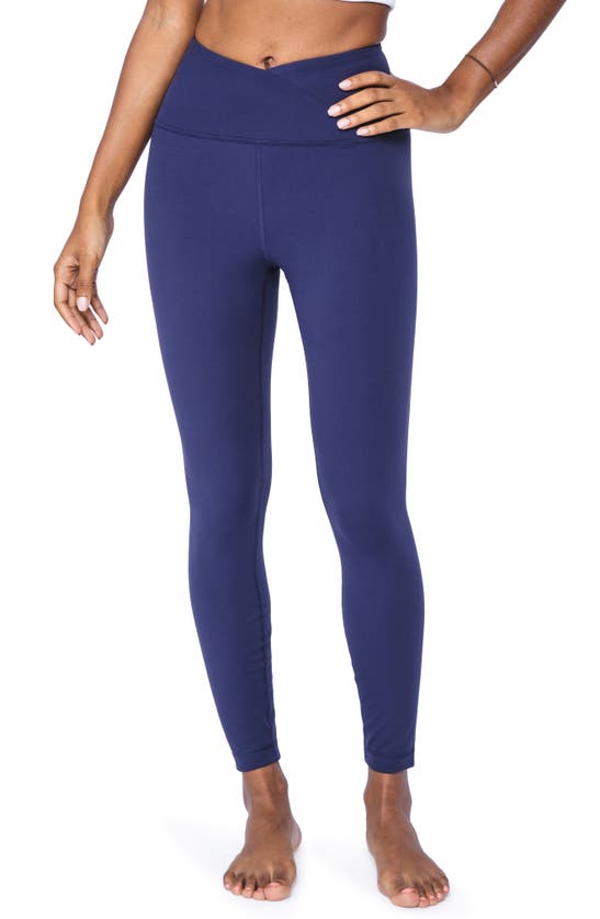 90 Degree By Reflex Carbon Interlink Crossover Ankle Leggings In Evening Blue
