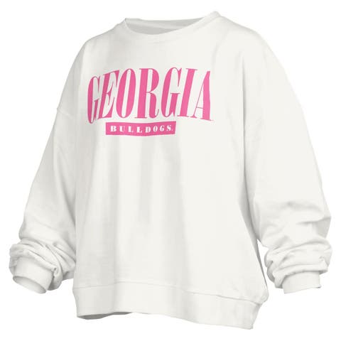 Women's Pressbox White Georgia Bulldogs Comfy Cord Vintage Wash Basic Arch  Pullover Sweatshirt