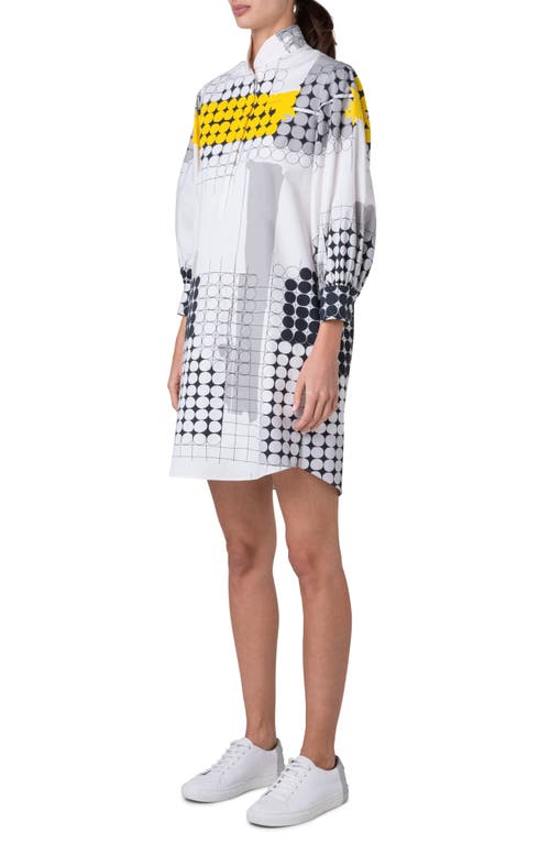 Akris Punto Skyscraper Facade-print Long-sleeve Cotton Poplin Mini Shirtdress In Cream-tin-yellow