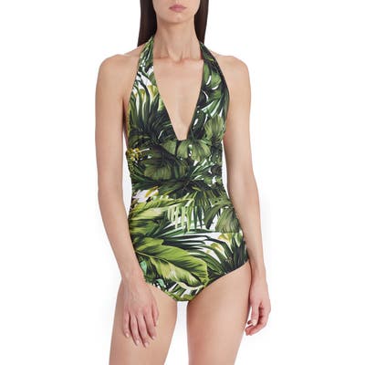 Dolce & gabbana Leaf Print One-Piece Swimsuit, (fits like 4-6 US) - Green