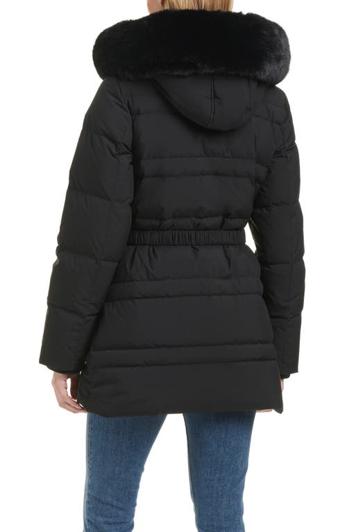 Shop Kate Spade New York Belted Short Down Puffer Jacket With Removable Faux Fur Trim In Black