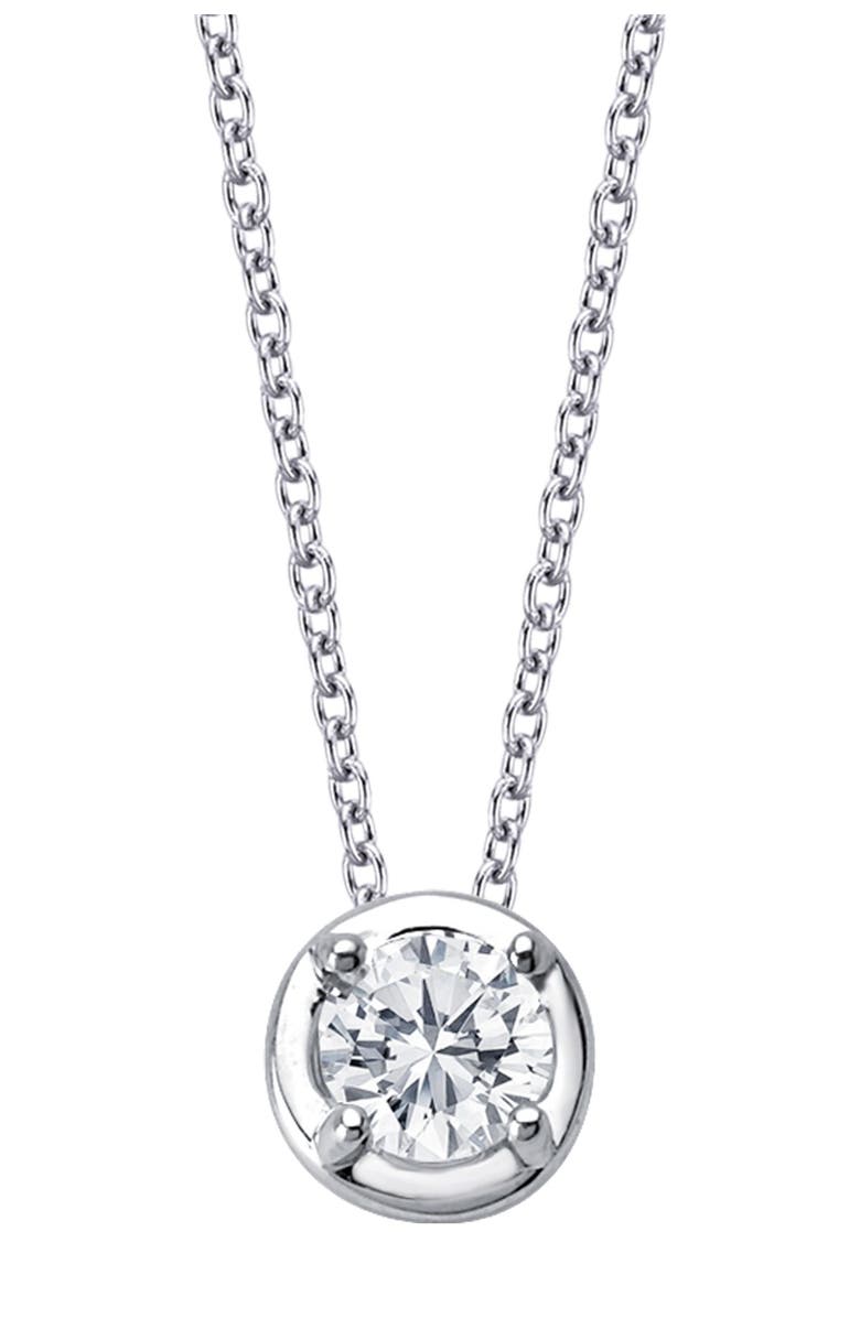 LAFONN Platinum Plated Sterling Silver Prong Set Simulated Diamond Solitaire Pendant Necklace, Main, color, WHITE, MORGANITE