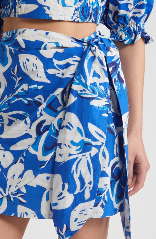 Shop Cleobella Serenity Floral Organic Cotton Poplin Wrap Miniskirt In Azure Print