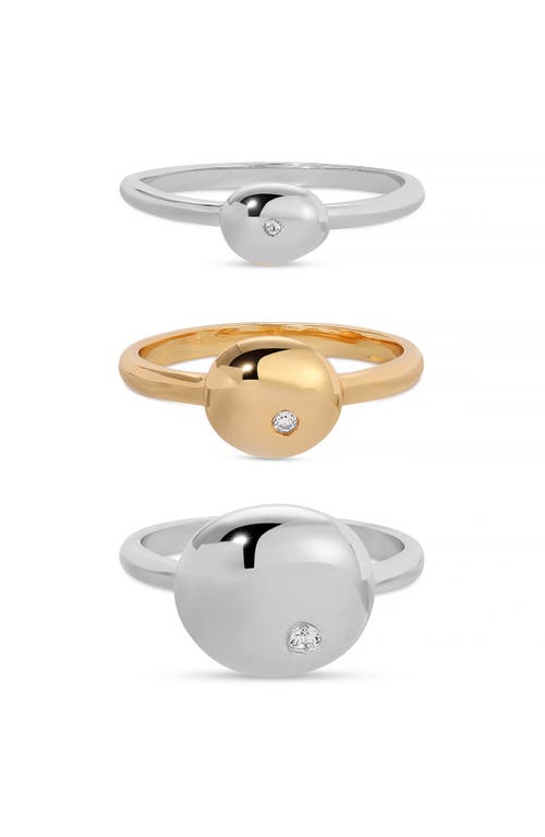 Shop Ettika Set Of 3 Polished Pebble Stackable Rings In Mixed Metal