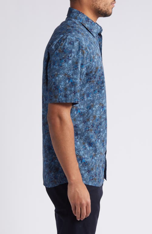 Shop Robert Barakett Astor Floral Short Sleeve Button-up Shirt In Blue