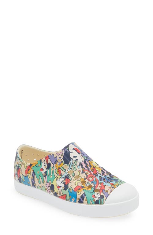 Native Shoes X Disney Kids' Jefferson Print Slip-on Sneaker In Bnwht/shlwht/tropmickeyaop