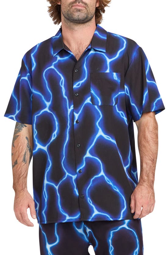 Shop Volcom X Travis Spinks Earth Tripper Short Sleeve Stretch Button-up Shirt In Black