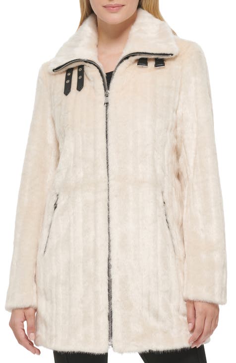 Guess Nives Faux-Fur Coat - White - M