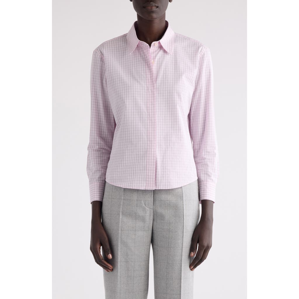 Dries Van Noten Clavini Grid Print Cotton Poplin Button-up Shirt In Pink