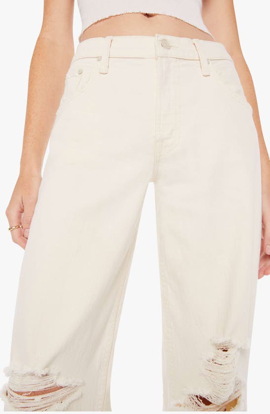 Shop Mother The Down Low Spinner Heel Ripped Low Rise Wide Leg Jeans In Natural Acts