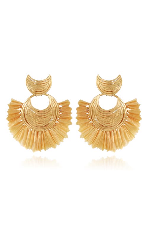 Mini Wave Raffia Earrings in Gold/orange
