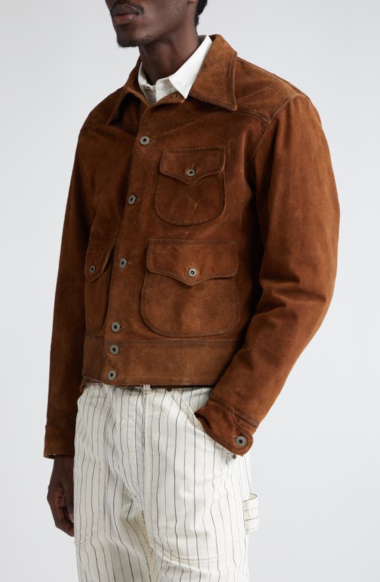 Shop Double Rl Alston Roughout Leather Jacket In Brown