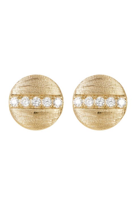 14K Yellow Gold Plated Swarovski Crystal Accented Coin Stud Earrings