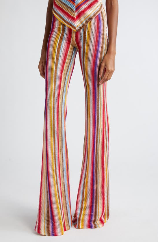 Shop Missoni Stripe Knit Flare Leg Pants In Multicolor Red Stripes