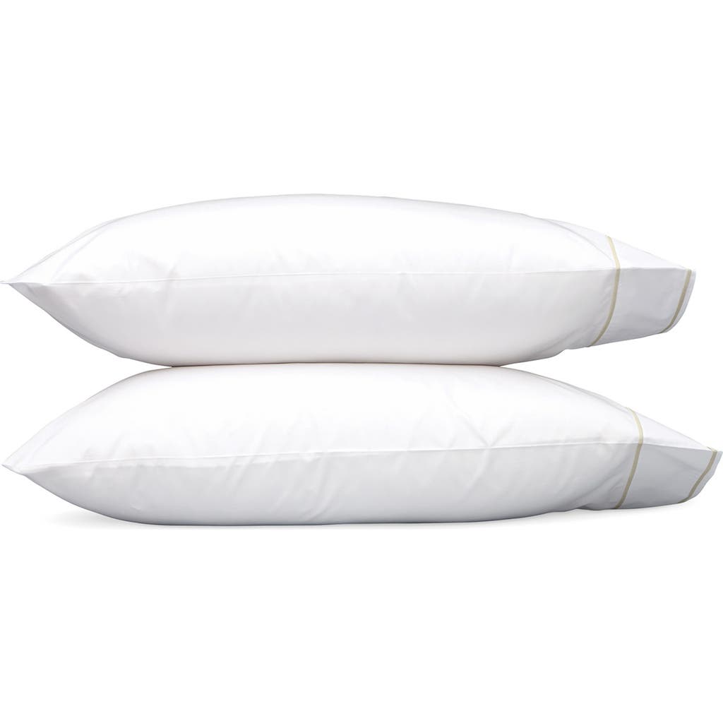 Matouk Ansonia Percale Standard Pillowcase, Pair In White/almond