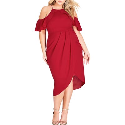 Plus Size City Chic Love Siren Cold Shoulder Dress, Red
