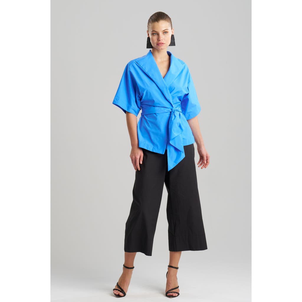 Natori Techno Poplin Wrap Top In Aster Blue
