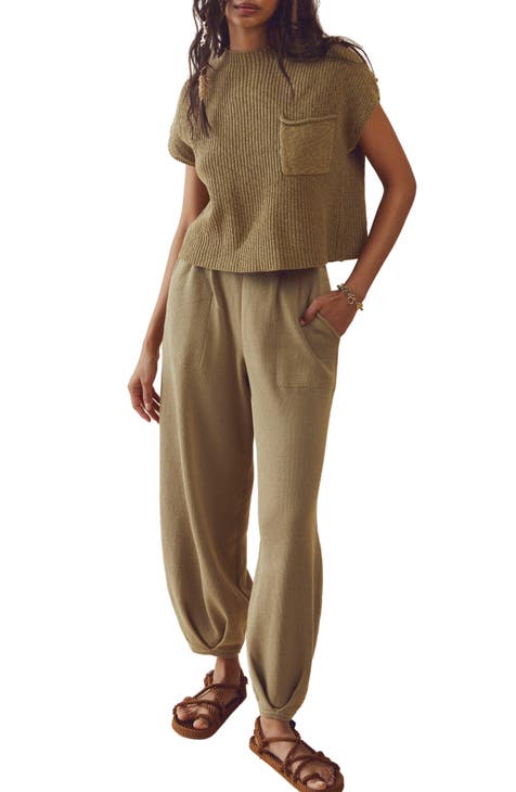 Womens Matching Sets Crop Top and High Waisted Pants Set Comfy