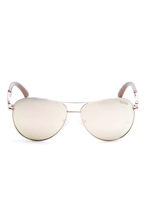Shop Guess 58mm Pilot Sunglasses In Shiny Rose Gold/brown Mirror