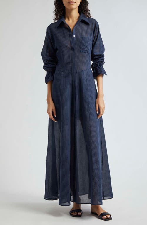TWP Lazy Hazy Days Of Summer Long Sleeve Maxi Shirtdress Midnight /White at Nordstrom,