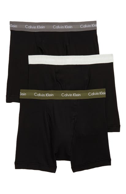 Calvin Klein 3-pack Boxer Briefs In Black/ Snow/ Green/ Grey