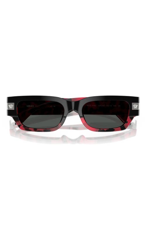 Shop Versace 53mm Plaque Rectangular Sunglasses In Top Black/red Havana