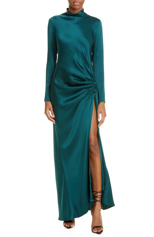 LAPOINTE Long Sleeve Double Face Satin Gown in Emerald 310