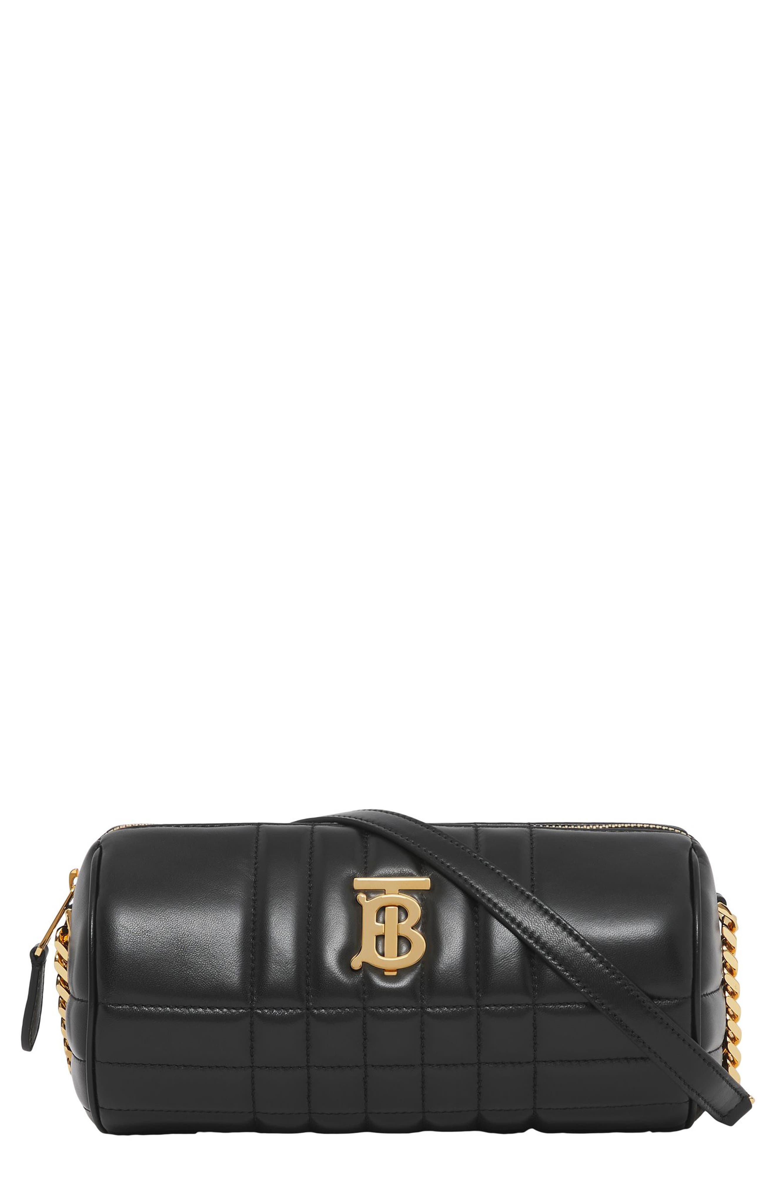 Burberry Lola Check Quilted Leather Barrel Crossbody Bag in Black at Nordstrom