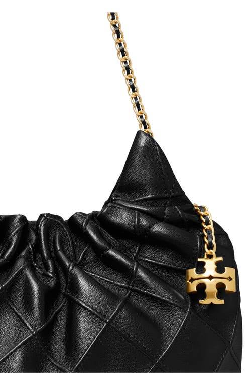 Shop Tory Burch Mini Fleming Quilted Leather Hobo Bag In Black